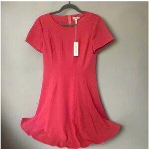 Rebecca Taylor Fit & Flare Dress Womens 12 Pink Short Sleeve Stretch Knit Coral